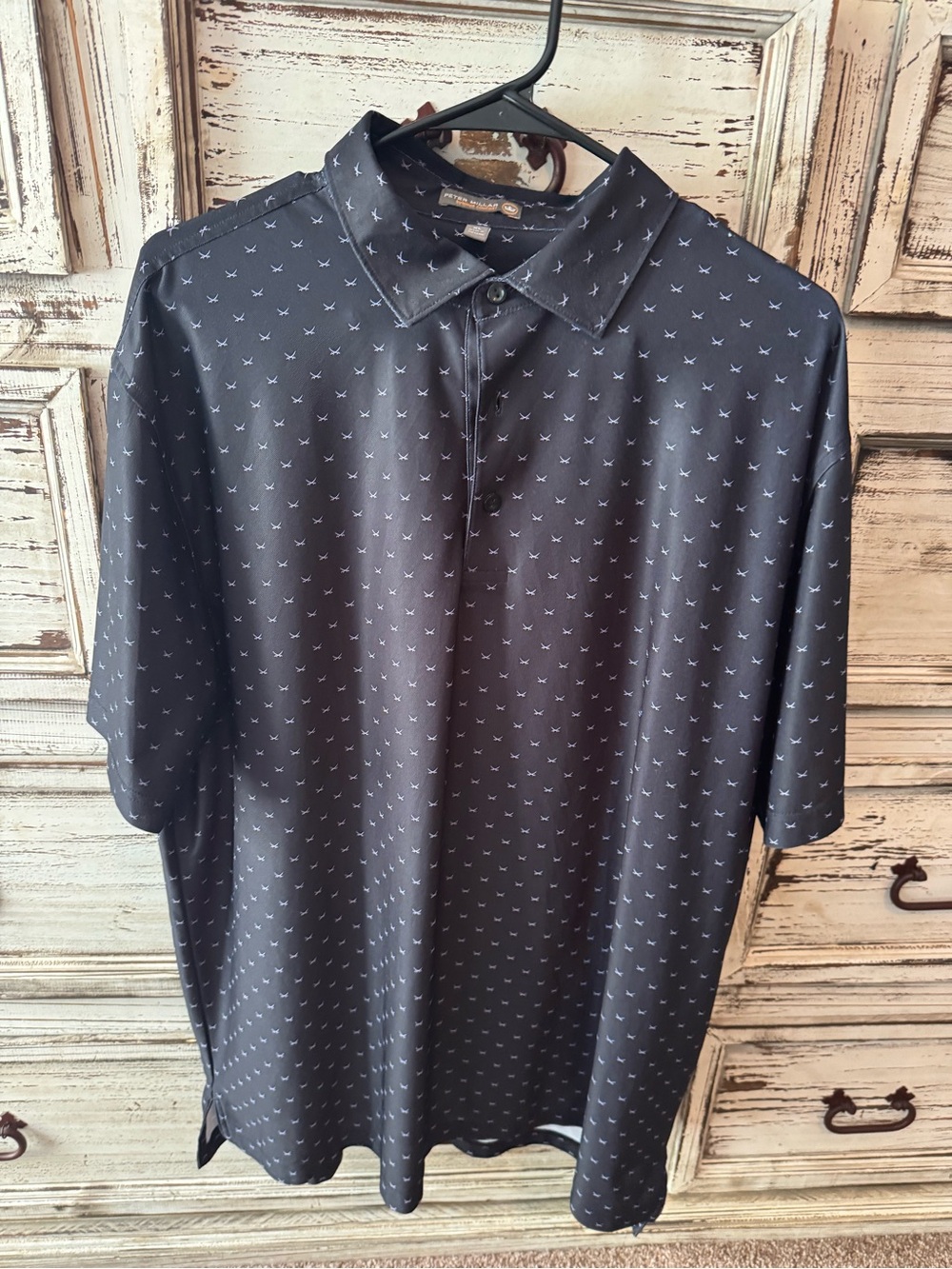 Peter Millar Men's Black Polo with Micro Purple Print